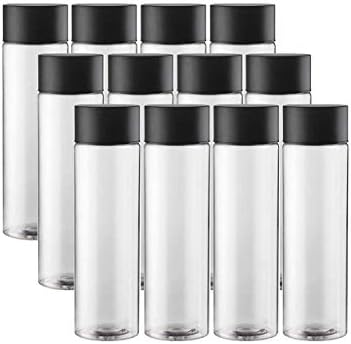 12-Pack Bulk Empty Plastic Reusable Juice /Water Bottles to work great as Smoothie Bottles with Black Lids Great for Sensory Crafts and Calming Bottles 400ml
