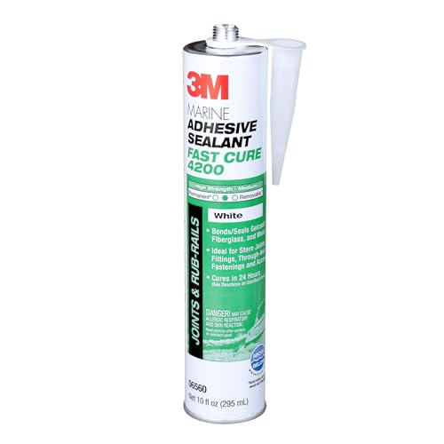 3M Marine Adhesive Sealant Fast Cure 4200 (06560) – Semi-Permanent Flexible Adhesive Sealant for Boats and RVs, White, Flexible Bonds, Underwater-Safe, 295 mL Cartridge