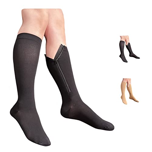 Inside Leg Zipper 20-30 mmHg Compression Grade Calf Closed Toe Socks (Black, 4X-Large)