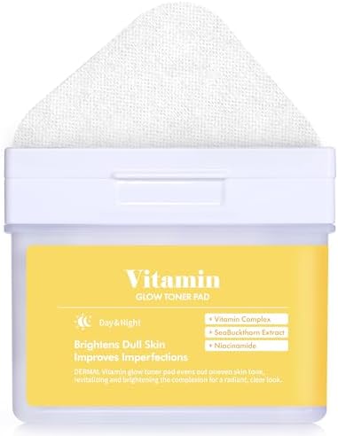DERMAL Vitamin Toner Pad - Korean Toner Pad for Antioxidant & Skin Glow Radiance Improvement with Vitamin C - Vegan Pure Cotton Square Pads - High Capacity, 120 Sheets