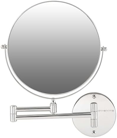 OVENTE 9" Wall Mounted Makeup Mirror with 1X/7X Magnification, Double Sided Magnifying Round Bathroom Vanity Mirror, 360° Swivel Design, Extendable and Folding Arm, Polished Chrome MNLFW90CH1X7X
