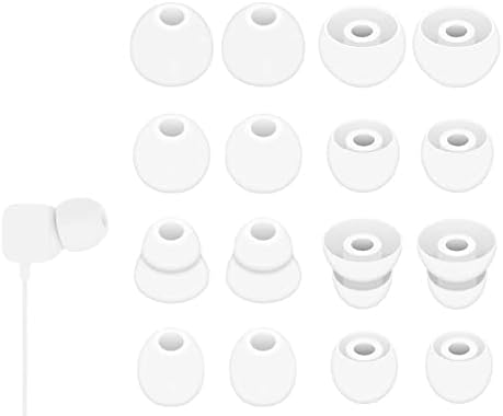 8 Pairs Powerbeats Pro Ear Tips Buds, 4 Size Replacement Soft Flexible Fit in Case Noise Reduce Silicone Rubber Earbuds Eartips Wing Skin Accessories Compatible with Beats Flex/BeatsX - White