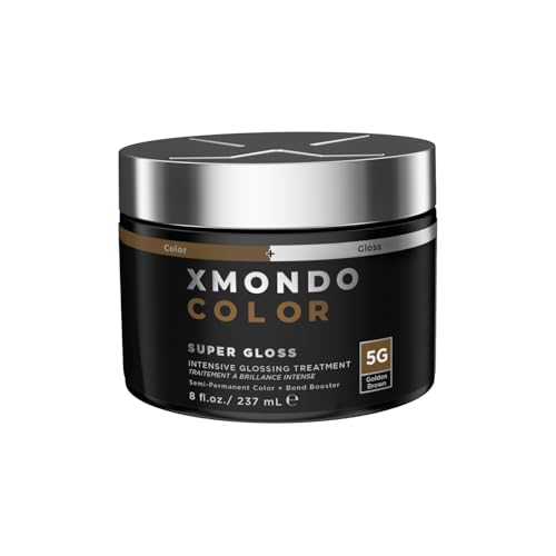 XMONDO Color Golden Brown Color Depositing Mask & Semi-Permanent Hair Dye Super Gloss | Infused with Bond Boosters for Nourishment, Revitalize & Repair, Vegan Formula, 8 Fl Oz 1-Pack