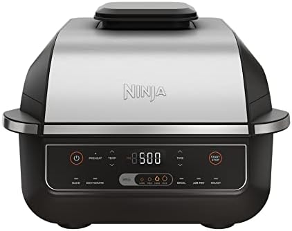 Ninja EG201 Foodi 6-in-1 Indoor Grill with Air Fry, Roast, Bake, Broil, & Dehydrate, 2nd Generation, Black/Silver (Renewed)