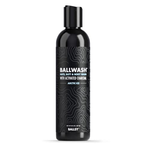 Ballsy Ballwash Holiday Scent Charcoal Body Wash for Men, Natural Soap, Moisturizing, Shower Gel, w/Coconut Oil and Aloe Vera, Arctic Ice, 8 Fl oz