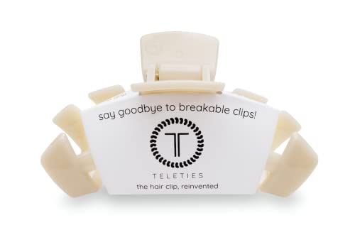 TELETIES - Large Hair Clip - Strong Grip, Bendable Teeth, Comfortable Curved Design - Ideal for Thick Hair - For All Hair Textures - Almond Beige