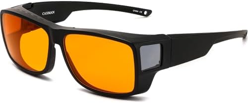 CAXMAN 99.9% Blue Light Glasses Sleep Glasses Orange Tinted Lens for Good Sleep Fit Over Glasses Fully Covered Your Eyes