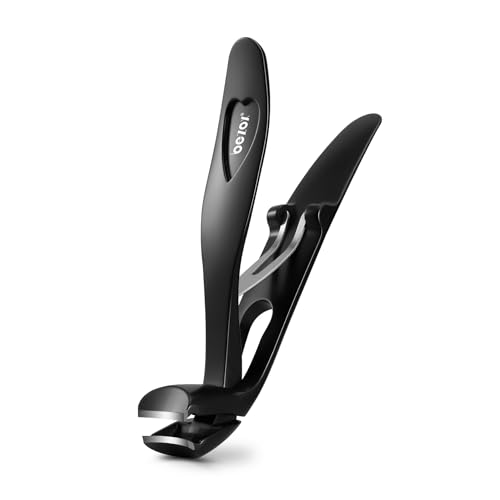 BEZOX Angled Head Toe Nail Clippers for Seniors for Thick Nails - Ergonomic Toenails Clipper for Thick Toenails, Premium Finger Nails Clipper for Adult with Catcher - Black