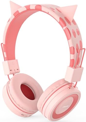 SIMJAR Cat Ear Kids Bluetooth Headphones with Microphone for School, Kids Wireless Headphones with Volume Limiter 94dB, Foldable Adjustable Headband for iPad/Airplane/Travel/Tablet - Pink