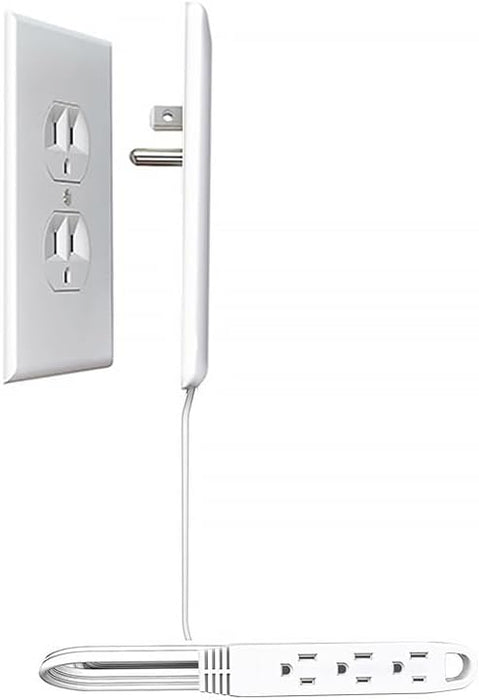 3FT Ultra Flat Plug Extension Cord Power Strip with 3 Outlets, Patented Detachable Ultra-Thin Outlet Cover Concealer & Ultra-Flat Plug, Max. 13A 125V 1625W ETL Listed, White Color
