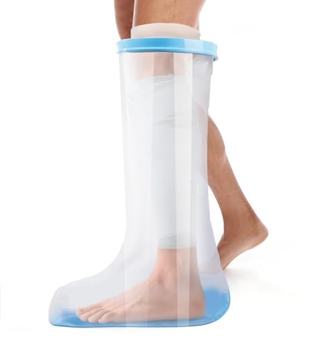 Waterproof Leg Cast Cover for Shower Adults, Reusable Waterproof Leg Cover Shower Protector with Non-Slip Pad On Bottom for Foot Surgery Plaster Bandage Wound Dressing