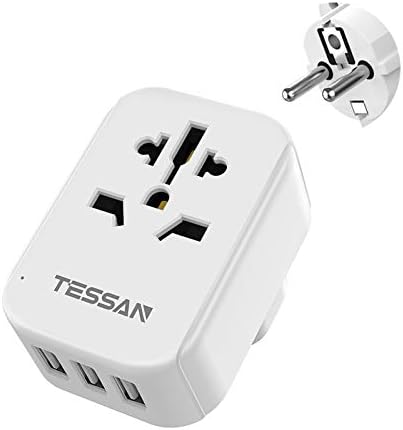 Germany France Travel Power Adapter, TESSAN European Plug Adapter with 3 USB, US to Europe Schuko Plug Outlet Adaptor for Iceland Spain Poland Norway South Korea EU, Type E F