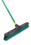 Quickie Bulldozer 24-Inch Multi-Surface Push Broom, Size: 60 Wood Handle with Swivel Hang-up Feature. 15/16-inch Diameter Handle, Green - with Scraper