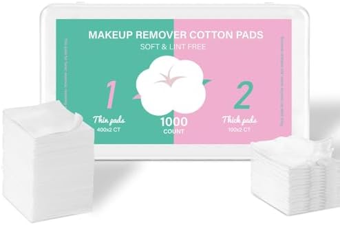 Square Cotton Pads for Face (500 Count) - 100% Pure Cotton, Soft Lint-Free Makeup Remover Pads for Facial and Eye Use, Double-Sided Design to Save Water, Hypoallergenic (200 Thick & 800 Ultra-Thin)
