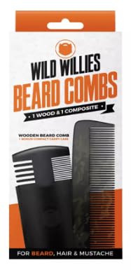 Wild Willies Wood & Composite Beard Combs With Travel Pouch - Dual Action Fine & Coarse Bristles - Premium Grooming Tool for Styling Hair or Beard, All Hair Types