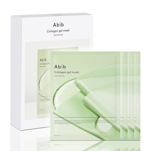 Abib Collagen Gel Mask Heartleaf Jelly 4 Sheets (Soothing) I Korean Vegan Collagen, Cooling Calming Hyaluronic Acid Hydrogel Face Mask Skin Care