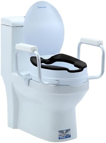 Toilet Seat Risers for Seniors,Adjustable Anti-Silp Handles & Thickened Cushion,Handicap Elevated Toilet Seat with Handles Over Toilet, Adjustable Height & Width,300 lbs, Black