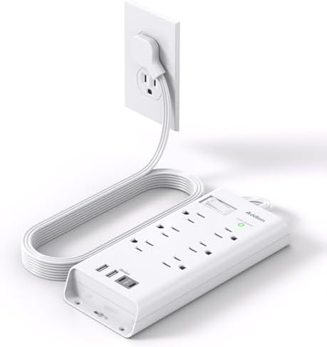 Surge Protector Power Strip, Addtam Flat Plug Extension Cord with 6 Outlet 4 USB Ports (2 USB C), 5FT Outlet Extender Strip for Home Office College Dorm Room Essentials