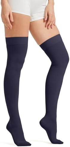 MGANG Medical 15-20 mmHg Compression Stockings for Women & Men, Pair, Thigh High Graduated Compression Socks, Closed Toe, Opaque, Support for Varicose Veins, Edema, Swelling, Flight, Navy Blue 4XL