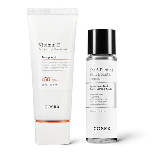 COSRX Invisible Shield Set - Vitamin E Vitalizing Face Sunscreen SPF 50, 1.69 fl.oz + Miniature 6 Peptide Skin Booster Serum Set