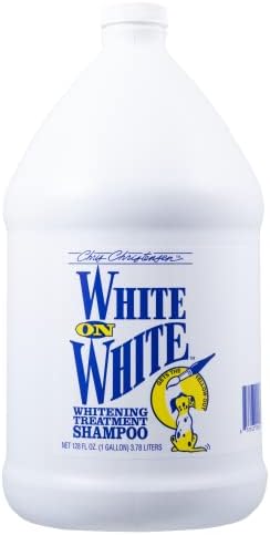 Chris Christensen White on White Whitening Treatment Dog Shampoo, Groom Like a Professional, Brightens White, Safely Removes Yellow & Other Stains, All Coat Types, Made in USA, 1 gal.