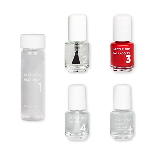 Dazzle Dry Mini Kit 4 Step System - Rapid Red, a classic true red. Full coverage cream. (5 Piece Kit / 5 Manicures)
