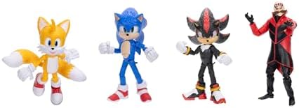 Sonic 3 Movie 5-InchAction Figure 4-Pack, Articulated Figures from Jakks Pacific's Wave 1 Include Sonic, Shadow, Tails, and Ivo Robotnik!