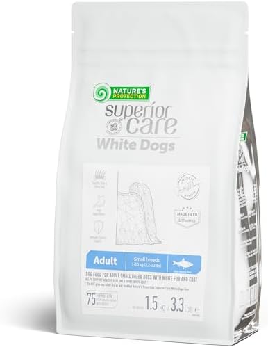 Nature's Protection Superior Care White Dogs Grain-Free Dry Dog Food - High Protein, Tear Stain Dog Food for Small & Mini Breeds Light Coated Adult Dogs, Fresh Pet Meal, Herring, 3.3 lb