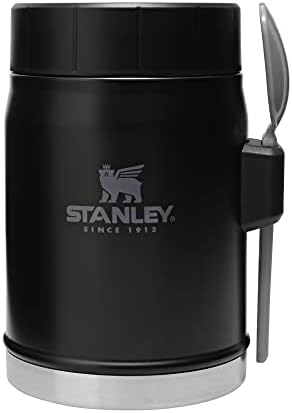 Stanley Classic Food Jar and Spork 14 oz | Vacuum Insulated Thermos Food Container | Wide Mouth Screw On Lid | Packable for Travel | Stainless Steel with Leakproof Lid | BPA-Free | Matte Black