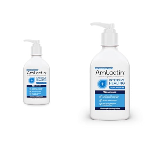 AmLactin Intensive Healing Body Lotion for Dry Skin - 14.1 oz and 7.9 oz Pump Bottles - 2-in-1 Exfoliator & Moisturizer with Ceramides & 15% Lactic Acid