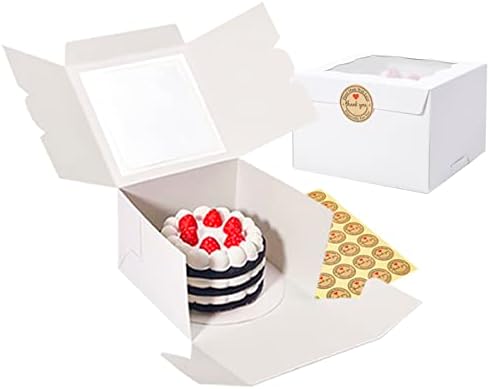 Cookie Boxes with Window 6x6x4 Inch 50 Pack Premium White Bakery Boxes for Individual Cheesecake,Cupcake,Dessert,Pastries,Mini Bundt Cake and Muffin