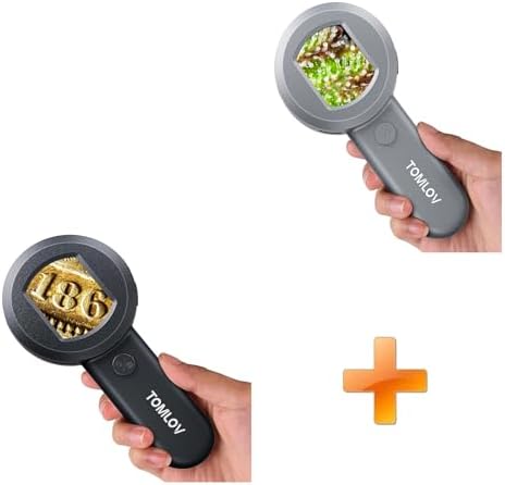 TOMLOV P10 Microscope for Adults Kids, Portable 100X Illuminated Jewelers Loupe, Handheld Coin Magnifier with Light for Collectors+BP10