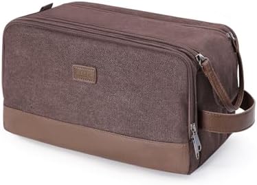 WANDF Toiletry Bag for Men Travel Toiletry Organizer Canvas and Leather Dopp Kit Water-Resistant Shaving Bag for Travel Accessories (Brown, Patent Pending)
