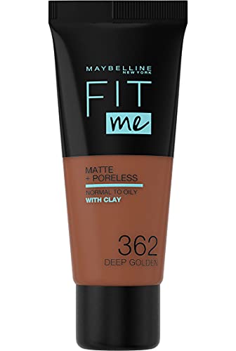 Maybelline Fit Me Foundation, Medium Coverage, Blendable With a Matte and Poreless Finish, For Normal to Oily Skin, Shade: 362 Deep Golden, 30ml