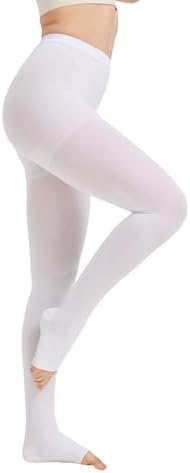 MGANG Medical Compression Pantyhose for Women & Men, 20-30mmHg Graduated Compression Support Tights, Open Toe, Opaque Waist High Compression Stockings for Edema, Varicose Veins, Flight, DVT, White M