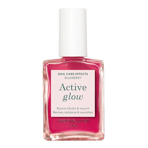 Manucurist Active Glow™ Blueberry Jelly Gel Nail Polish & Care - Ultra-Glowy 2 in 1 Nail Concealer & Care - Plant-Based Ingredients: Sweet Almond Oil, Blueberry extracts - Rose Mirror-Like Shine Nails