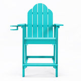 LUE BONA Tall Adirondack Chair, Recycled Poly Adirondack Chair Bar Stool with Cup Holder, 25.6", 300Lbs,Eco-Friendly Balcony Chair, Weather Resistant Patio Stool for Balcony,Deck, Arbua Blue