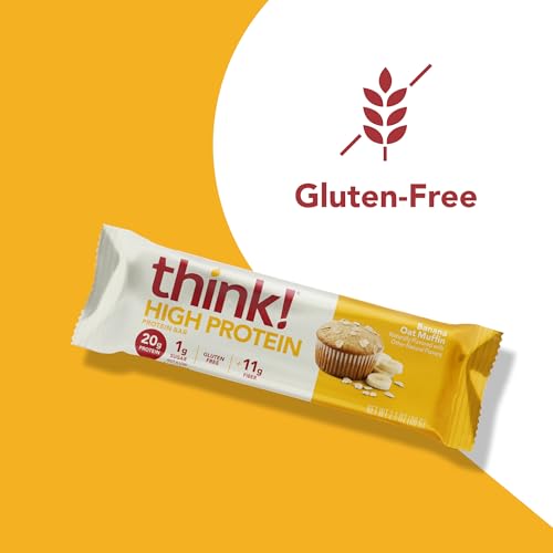 think! Protein Bars, High Protein Snacks, Gluten Free, Kosher Friendly, Banana Oat Muffin, 10 Count