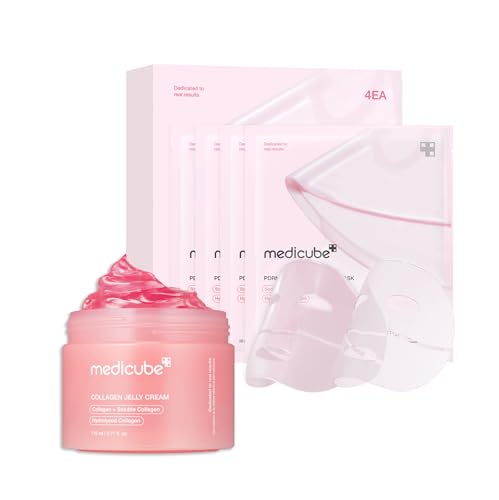 medicube Pink Glass Glow Duo for Uneven skin - Collagen Jelly Cream 110ml- Niacinamide & Freeze-Dried Hydrolyzed Collagen + Salmon DNA PDRN pink collagen jelly gel mask (4ea)