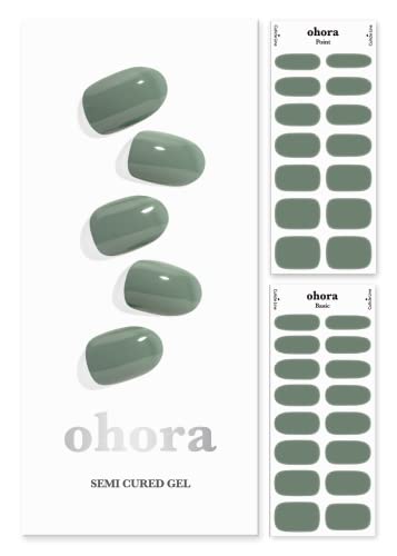 ohora Semi Cured Gel Nail Strips (N Cream Leaf) - Green, Solid, Works with Any UV/LED Nail Lamps, Salon-Quality, Long Lasting - Valentine's Day Gel Nail Wraps, Stickers, Romantic Gift Ideas