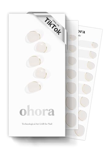 ohora Semi Cured Gel Nail Strips (N Sylph) - White, French, Works with Any UV/LED Nail Lamps, Salon-Quality, Easy to Apply & Remove - Valentine's Day Gel Nail Wraps, Stickers, Romantic Gift Ideas