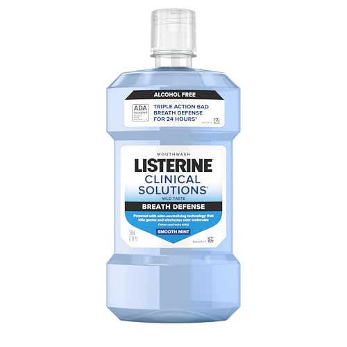 Listerine Clinical Solutions Breath Defense Zero Alcohol Mouthwash, Alcohol-Free Mouthwash with a Triple-Action Formula Fights Bad Breath for 24 Hours, Smooth Mint Oral Rinse, 500 mL