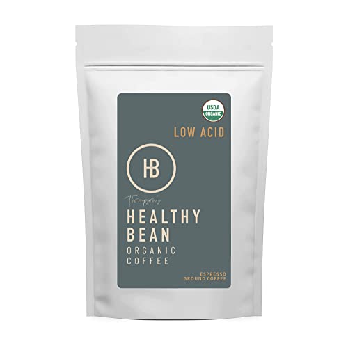 Healthy Bean Organic Espresso Ground Coffee - USDA Ground Coffee Dark Roast - Low Acid for Sensitive Stomachs, Strong and Rich Flavor, Clean and Healthy - Dark Espresso, 11oz