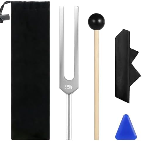 528 Hz Tuning Fork, Aluminum Alloy Fork with Silicone Reflex Hammer and Bag - Meditation Musical Instrument (528 Hz)