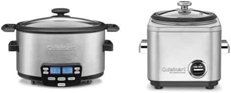 Cuisinart MSC-400 3-In-1 Cook Central 4-Quart Multi-Cooker: Slow Cooker, Brown/Saute, Steamer, Silver & CRC-400P1 4 Cup Rice Cooker, Stainless Steel Exterior