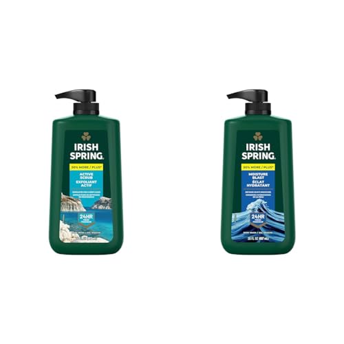 Irish Spring Active Scrub Moisturizing 30 oz Face and Body Wash and Moisture Blast 30 Oz Body Wash Bundle