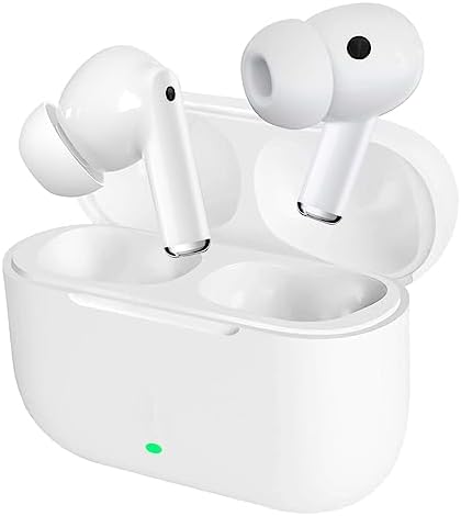 True Wireless Earbuds Bluetooth 5.3 Mic Noise Cancelling IPX7 Waterproof Hi-Fi Stereo Sound Long Battery Auto Pairing for iPhone Android, White