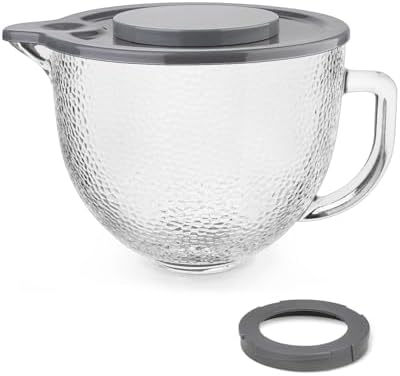 Hammered Glass Mixing Bowl 5 QT, Mixing Bowl for KitchenAid 4.5 and 5 Quart Tilt-Head Stand Mixers, Stand Mixer 5 Quart Fits Artisan KSM150, RRK150, KSM100, K45SS, KSM90, KSM95, K45, KSM110, 5KSM125