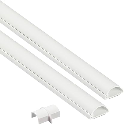 D-Line 31.4in TV Cord Hider, Patented Half Round Cable Cover, Hide Wall Mount TV Wires, Hinged One-Piece Cable Concealer, Adhesive, Decorative Raceway - 2X 0.78in W x 0.39in H x 15.7in L - White