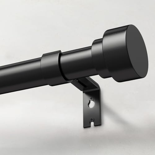 Heavy Duty Curtain Rods for Windows 48 to 84 Inch, 1 Inch Adjustable Black Curtain Rod Set with Easy Installation and Modern Design (A1,Black,30-90")